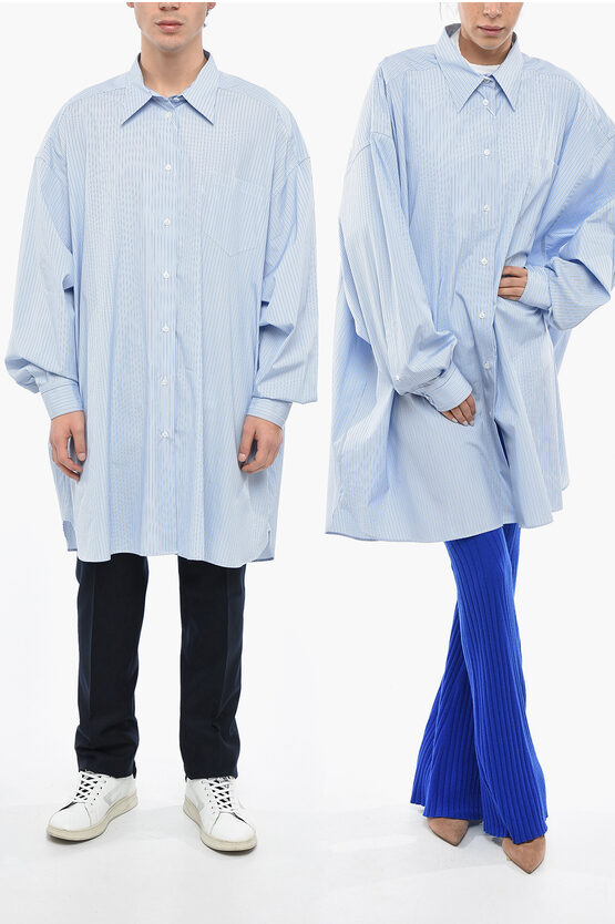 Maison Margiela Mm4 Oversized Unisex Shirt With Striped Pattern In Blue