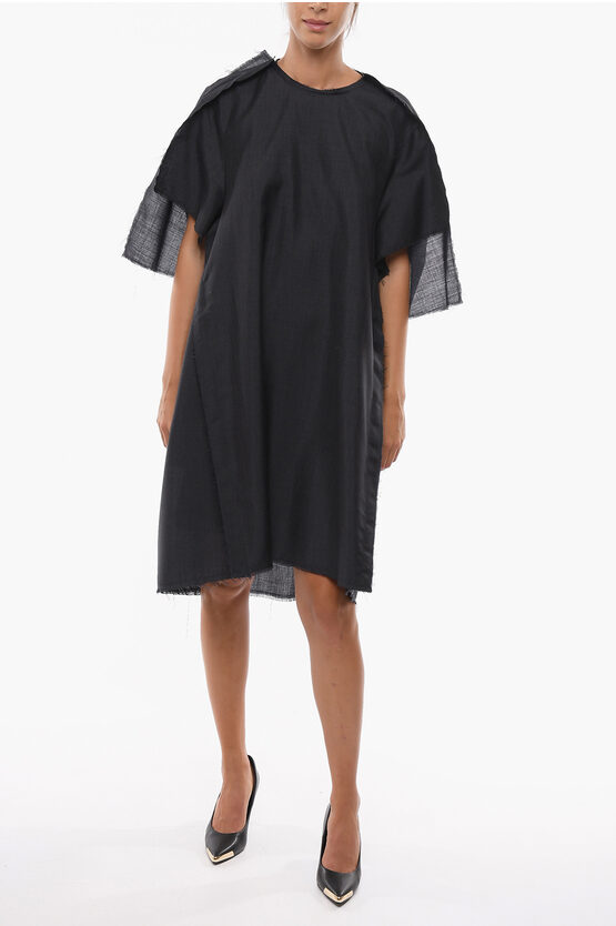 Maison Margiela Mm4 Wool Oversized Midi Dress With Raw Cut Detailings In Black