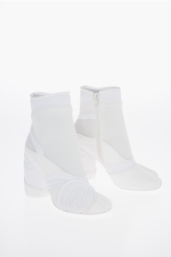 Maison Margiela Mm6 10cm Embossed Logo Leather Ankle Boots Featuring Neopren In White
