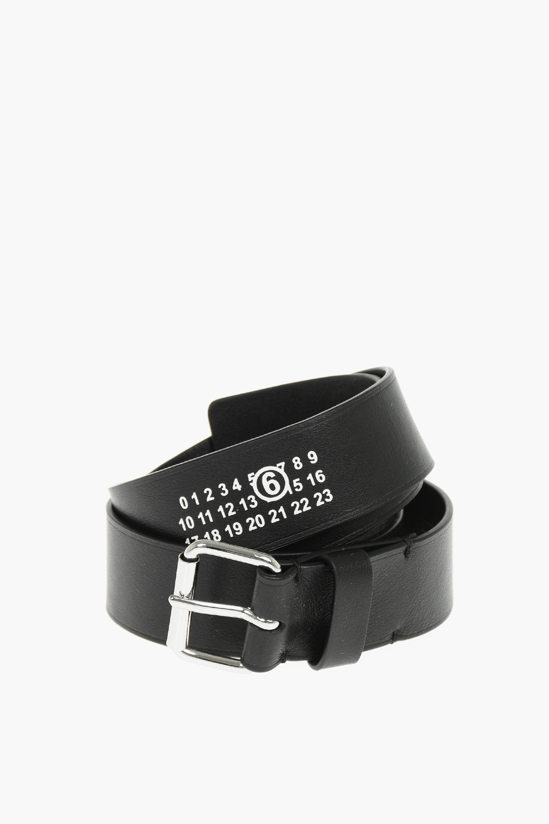 MM6 30mm Solid Color Leather Belt with Contrasting Logo-Print