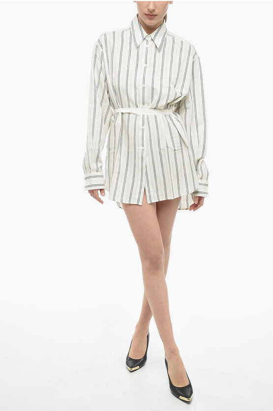Maison Margiela Mm6 Balanced Stripe Shirt Dress With Belt In White
