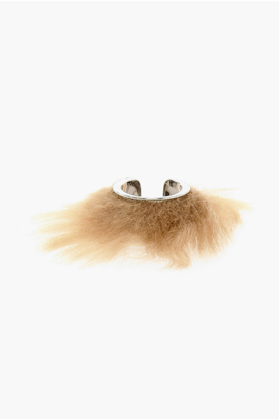 Maison Margiela Mm6 Brass Ring With Faux Fur In Brown