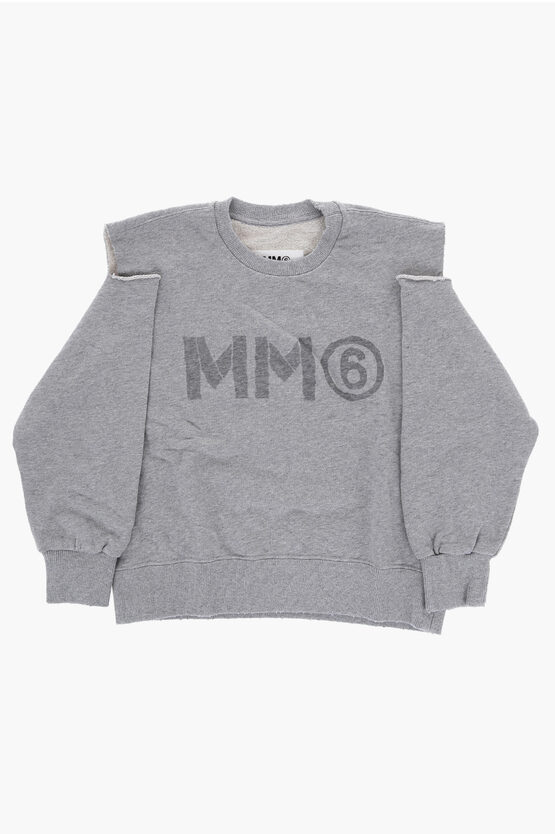 Shop Maison Margiela Mm6 Brushed Cotton Crew-neck Sweatshirt With Cut-out Details