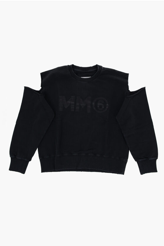 Shop Maison Margiela Mm6 Brushed Cotton Crew-neck Sweatshirt With Cut-out Details