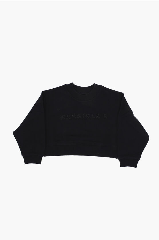 Shop Maison Margiela Mm6 Brushed Cotton Crew-neck Sweatshirt With Rhinestone Embe