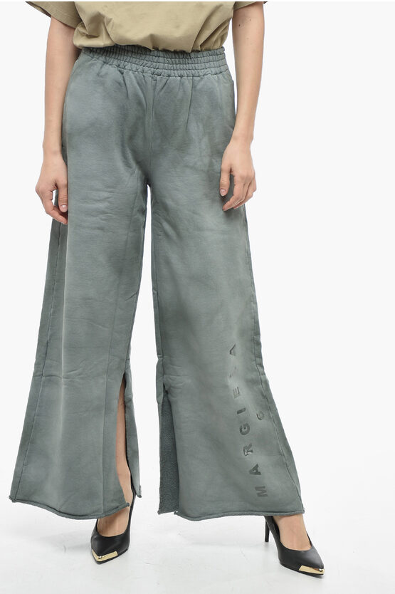 Maison Margiela Mm6 Brushed Cotton Palazzo Trousers With Opened Bottom In Green
