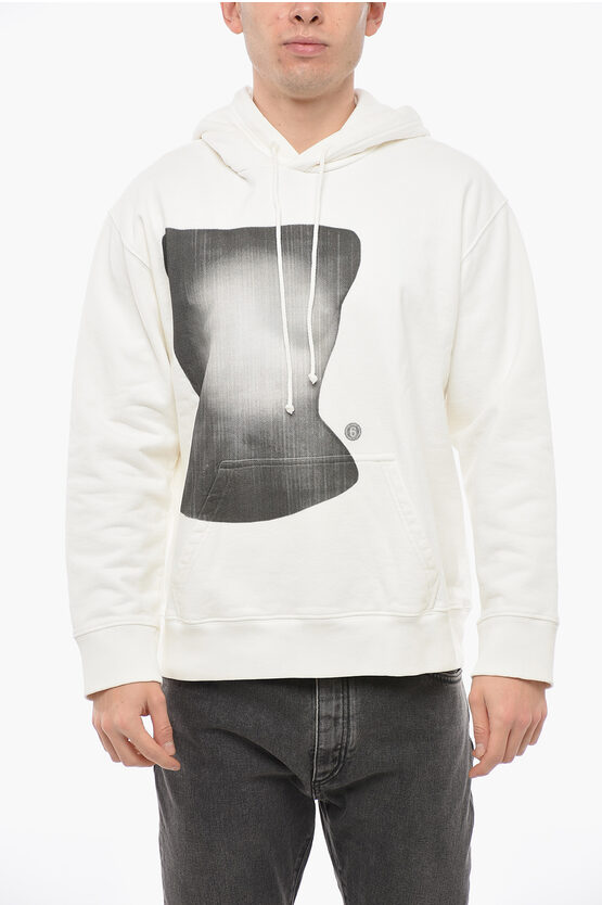 Maison Margiela Mm6 Brushed Cotton Printed Hoodie In White