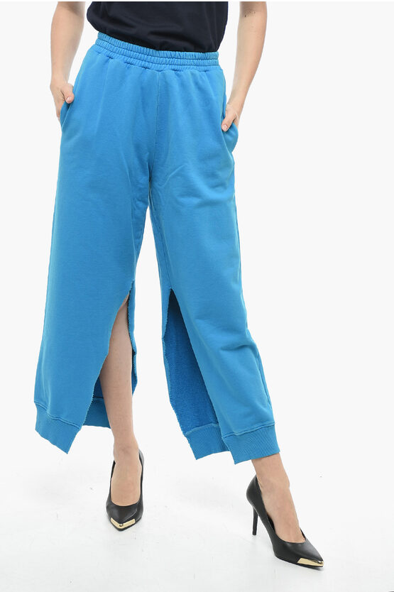 Maison Margiela Mm6 Brushed Cotton Swetpants With Opened Bottom In Blue