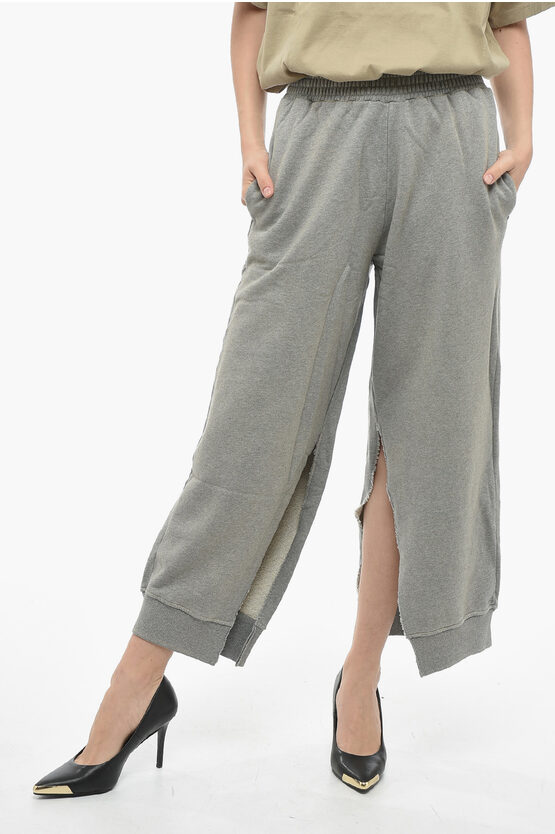 Maison Margiela Mm6 Brushed Cotton Swetpants With Opened Bottom In Gray