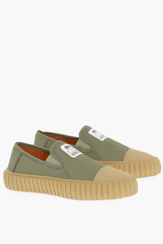 Maison Margiela Mm6 Canvas Slip On Sneakers With Contrasting Details In Green