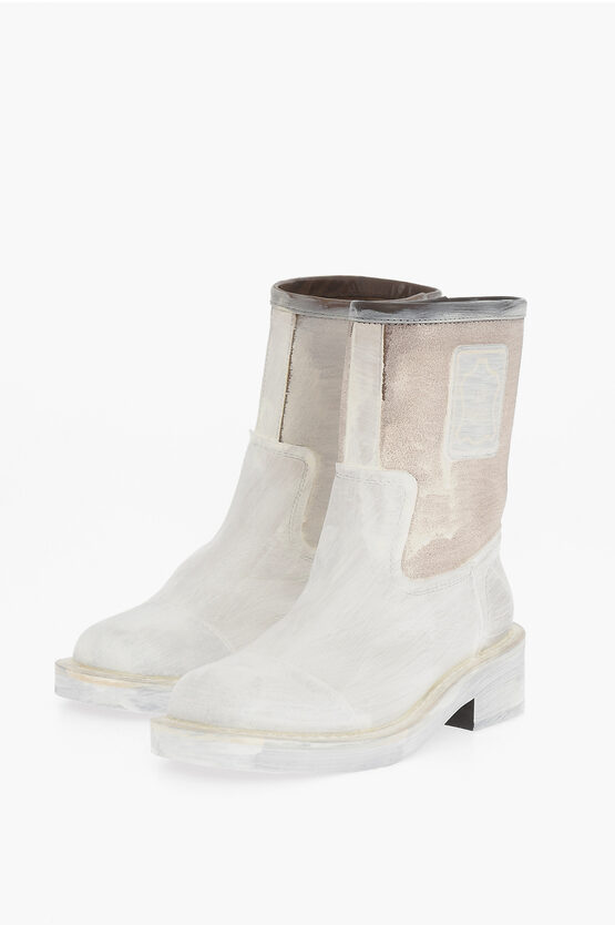 Maison Margiela Mm6 Coated Leather Ankle Booties In White