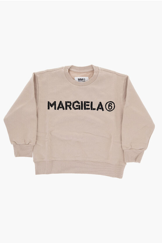 Shop Maison Margiela Mm6 Cotton Crew-neck Sweatshirt With Contrast Print