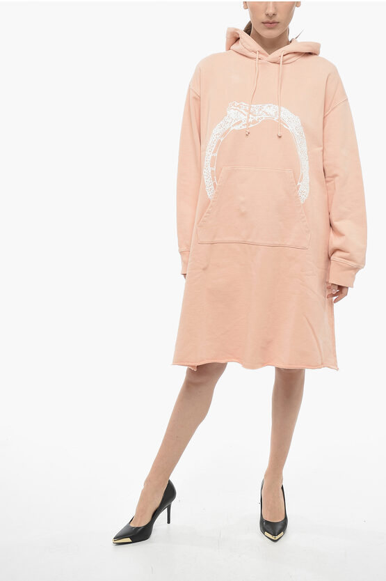 Maison Margiela Mm6 Cotton Hoodie Dress With Front Print In Pink