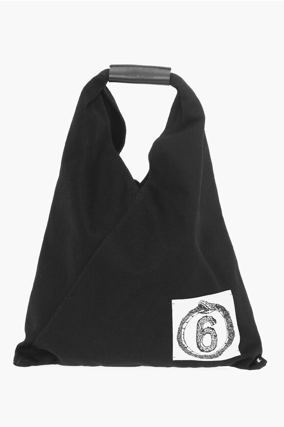 Maison Margiela Mm6 Cotton Japanese Bag With Contrasting Patches In Black