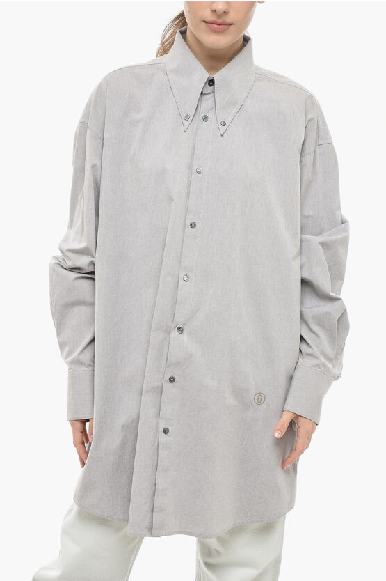 Maison Margiela Mm6 Cotton Oversized Shirt With Button-down Collar In Grey