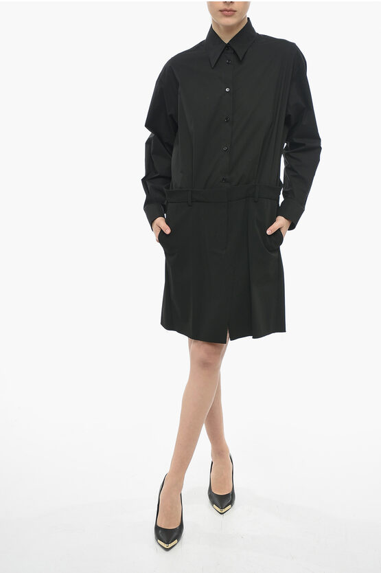 Maison Margiela Mm6 Cotton Shirt Dress With 2-piece Design In Black