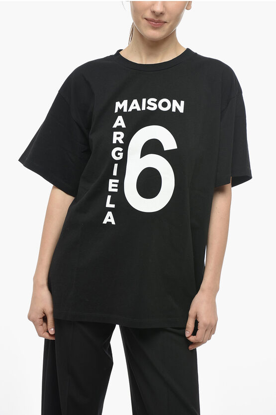 Maison Margiela Mm6 Crew Neck Cotton T-shirt With Logo In Black