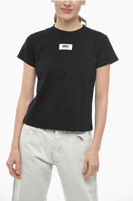 Maison Margiela Mm6 Crew Neck Cotton T-shirt With Visible Label In Black