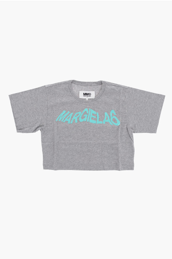 Shop Maison Margiela Mm6 Crew-neck Cropped T-shirt With Printed Logo
