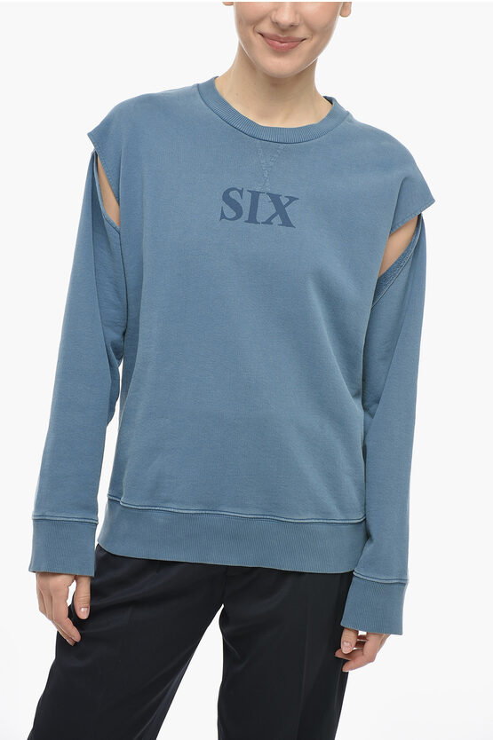 Maison Margiela Mm6 Crew Neck Six Sweatshirt With Cut-out Details In Blue
