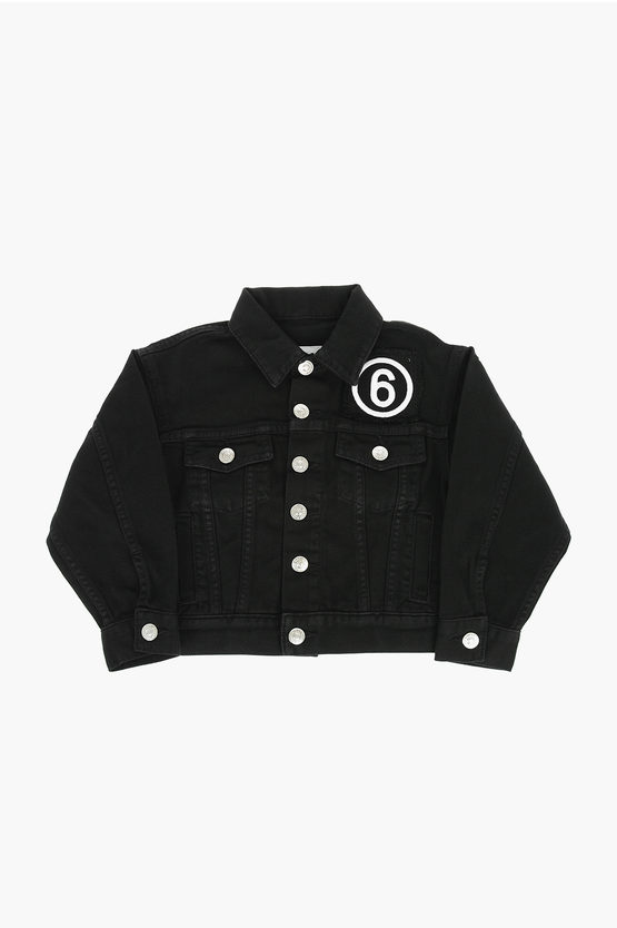 Maison Margiela Mm6 Dark Wash Denim Jacket With Silver Buttons In Black
