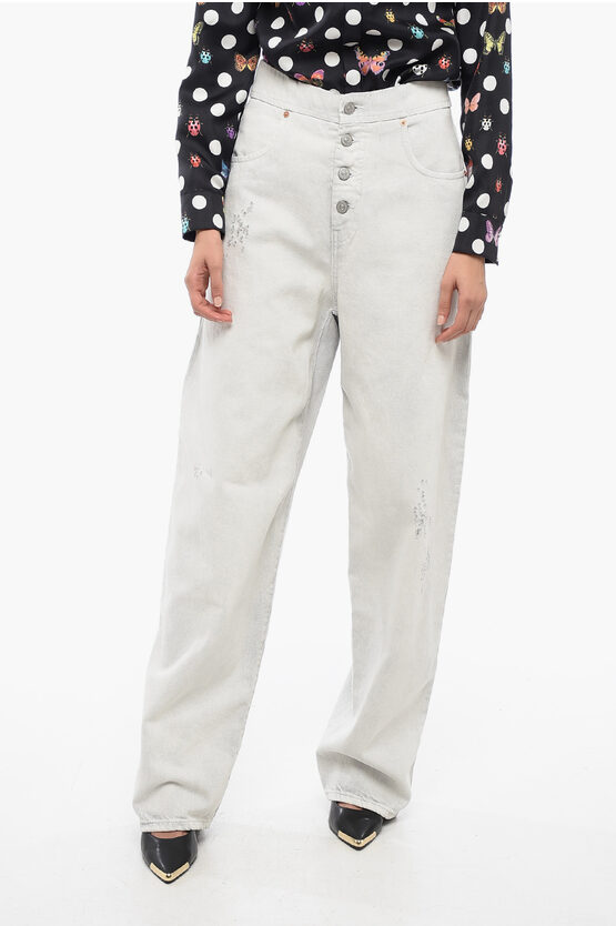 Shop Maison Margiela Mm6 Distressed Denims With Ton-sur-ton Patch