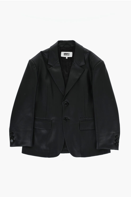Maison Margiela Mm6 Faux Leather Blazer With 2-buttons And Flap Pockets In Black