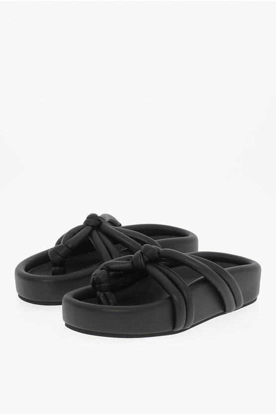 Maison Margiela Mm6 Faux Leather Thong Sandals With Braided Design In Black