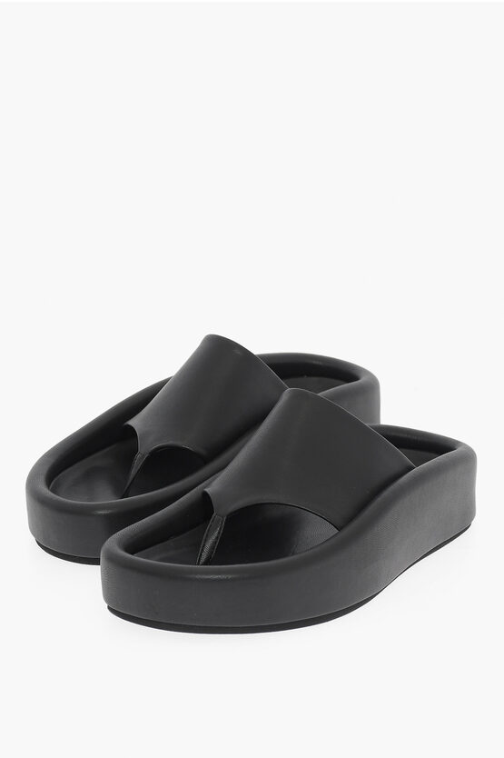 Maison Margiela Mm6 Faux Leather Thong Sandals In Black
