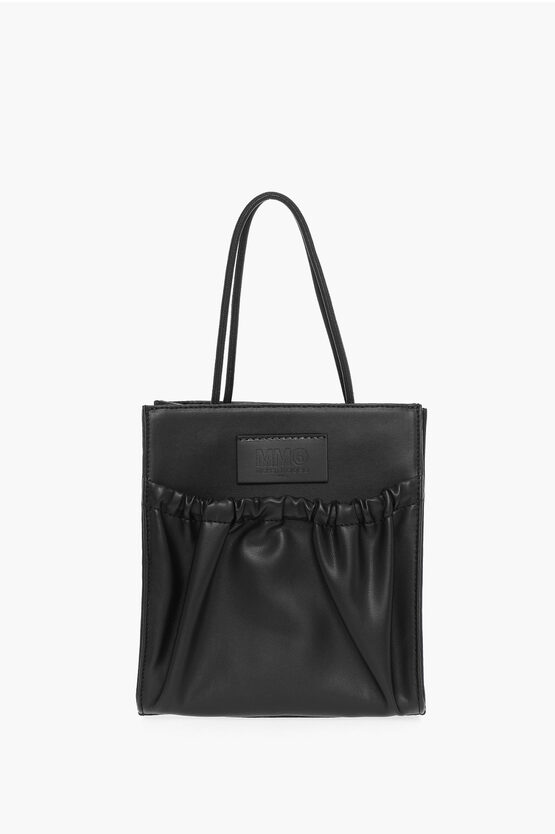 Maison Margiela Mm6 Faux Leather Tote Bag With Ruched Pocket In Black