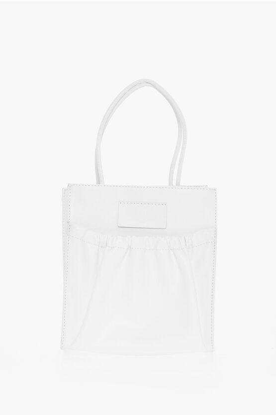 Maison Margiela Mm6 Faux Leather Tote Bag With Ruched Pocket In Neutral