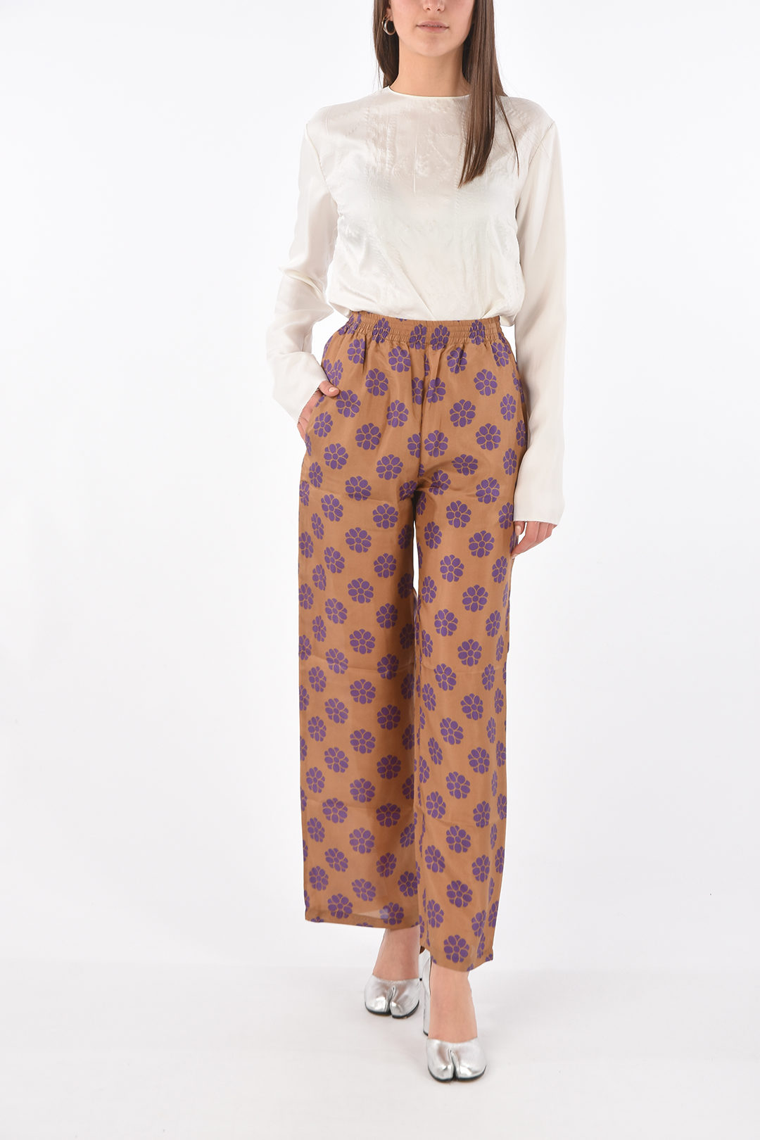 MM6 floral motif silk wide pants