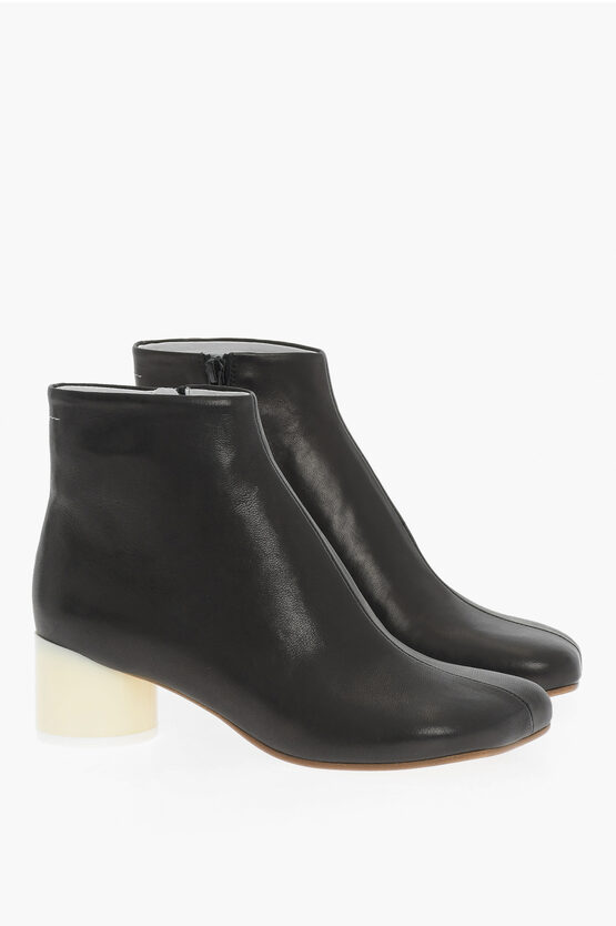 Maison Margiela Mm6 Leather Ankle Boots With Contrasting Heel 5cm In Black