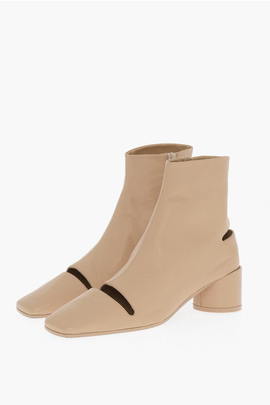 Maison Margiela Mm6 Leather Ankle Boots With Cut-out Details 6cm In Neutral