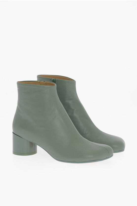 Maison Margiela Mm6 Leather Ankle Boots With Zip Closure Heel 5cm In Green