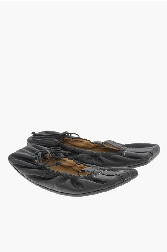 Maison Margiela Mm6 Leather Ballet Flat With Square Toe In Black