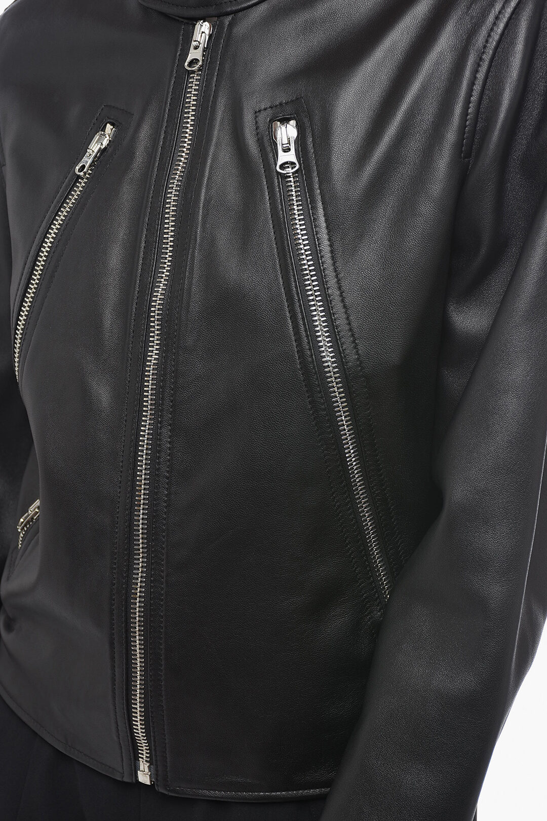 Maison Margiela MM6 Leather Biker Jacket with Zipped Sleeves women