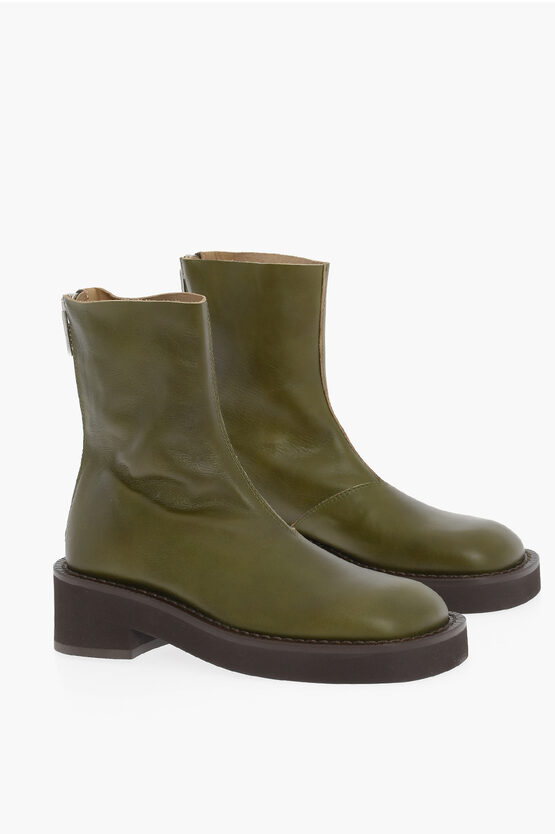 Maison Margiela Mm6 Leather Booties With Zip Closure Heel 5.5cm In Green