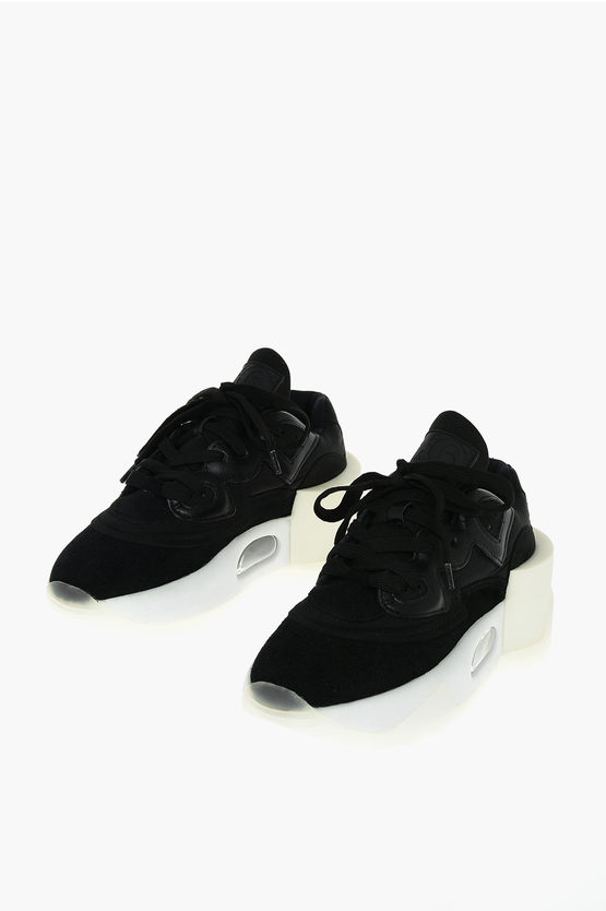 Maison Margiela Mm6 Leather Fabric Sneakers With Statement Sole In Black