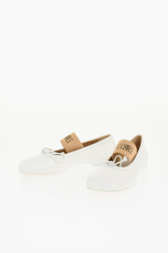 Maison Margiela Mm6 Leather Mary Jane Ballet Flats With Elastic Band In White