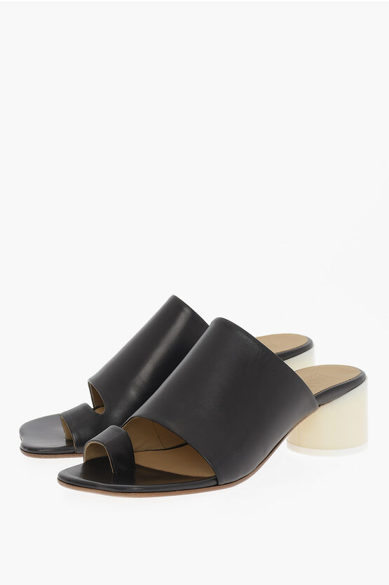 Maison Margiela Mm6 Leather Sandals With Lacquered Heel 5,5cm In Black