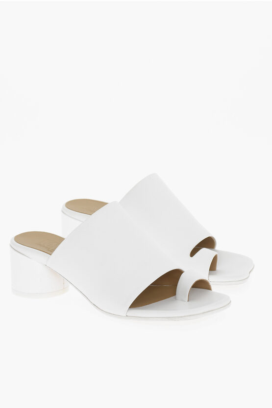 Maison Margiela Mm6 Leather Thong Sandals With Lacquered Heel 5cm In White