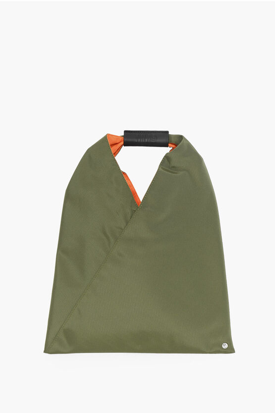 Maison Margiela Mm6 Nylon Japanese Bag With Leather Detail In Green