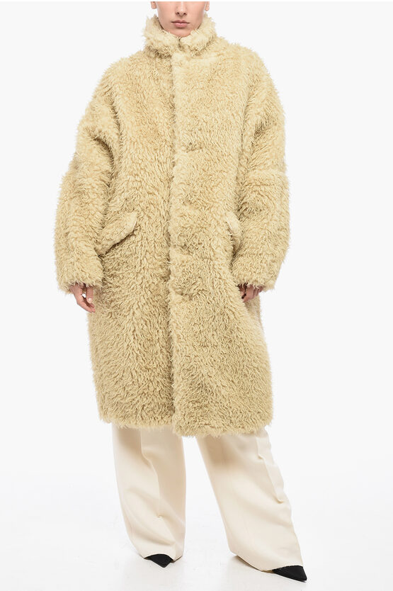 Maison Margiela Mm6 Oversize Fit Faux-fur Coat In Neutral