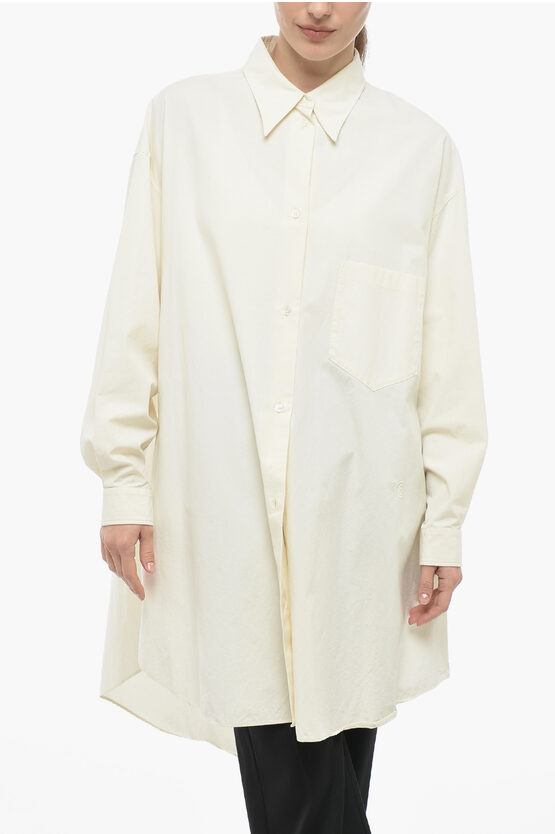 Maison Margiela Mm6 Oversized Cotton Shirt Dress With Breast-pocket In White