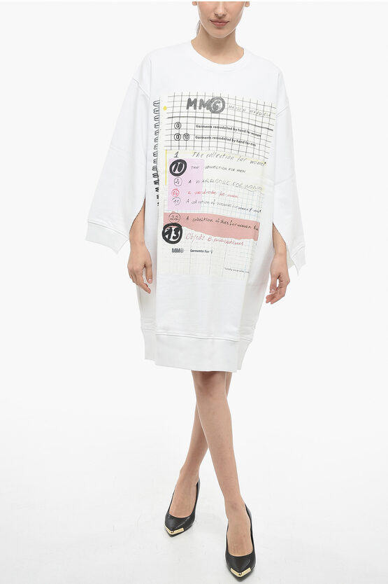 Maison Margiela Mm6 Oversized Fit Jersey Dress With Print In White