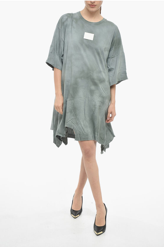 Maison Margiela Mm6 Oversized Fit Jersey Tee-dress With Flared Bottom In Grey