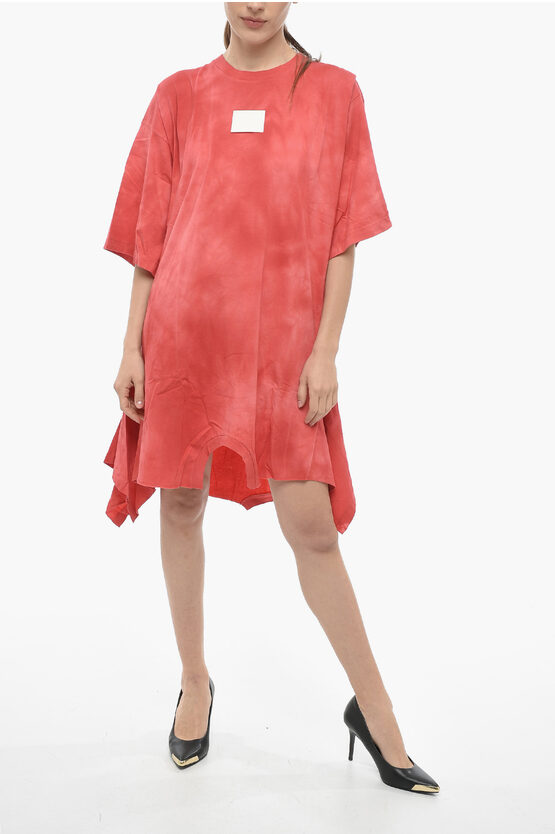 Maison Margiela Mm6 Oversized Fit Jersey Tee-dress With Flared Bottom In Red