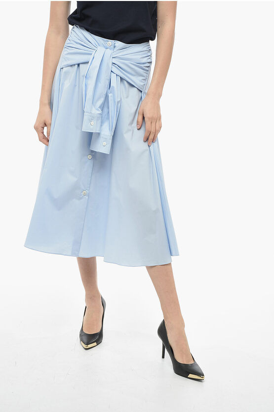 Maison Margiela Mm6 Popeline Cotton Midi Skirt With Decorative Sleeves In Blue