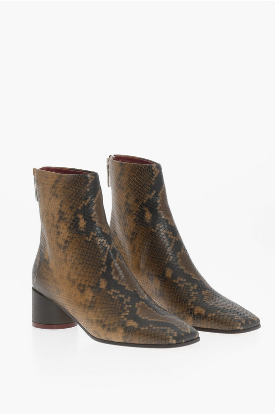 Maison Margiela Mm6 Python Effect Leather Ankle Boots With Zip Closure Heel In Animal Print